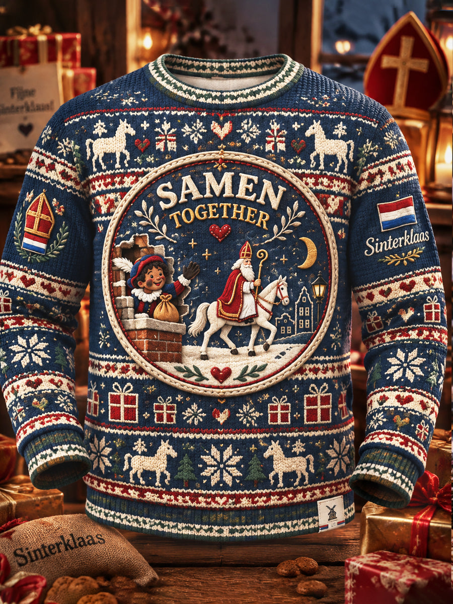 Donkerblauw heren sinterklaasdag zwart Peter print top met lange mouwen