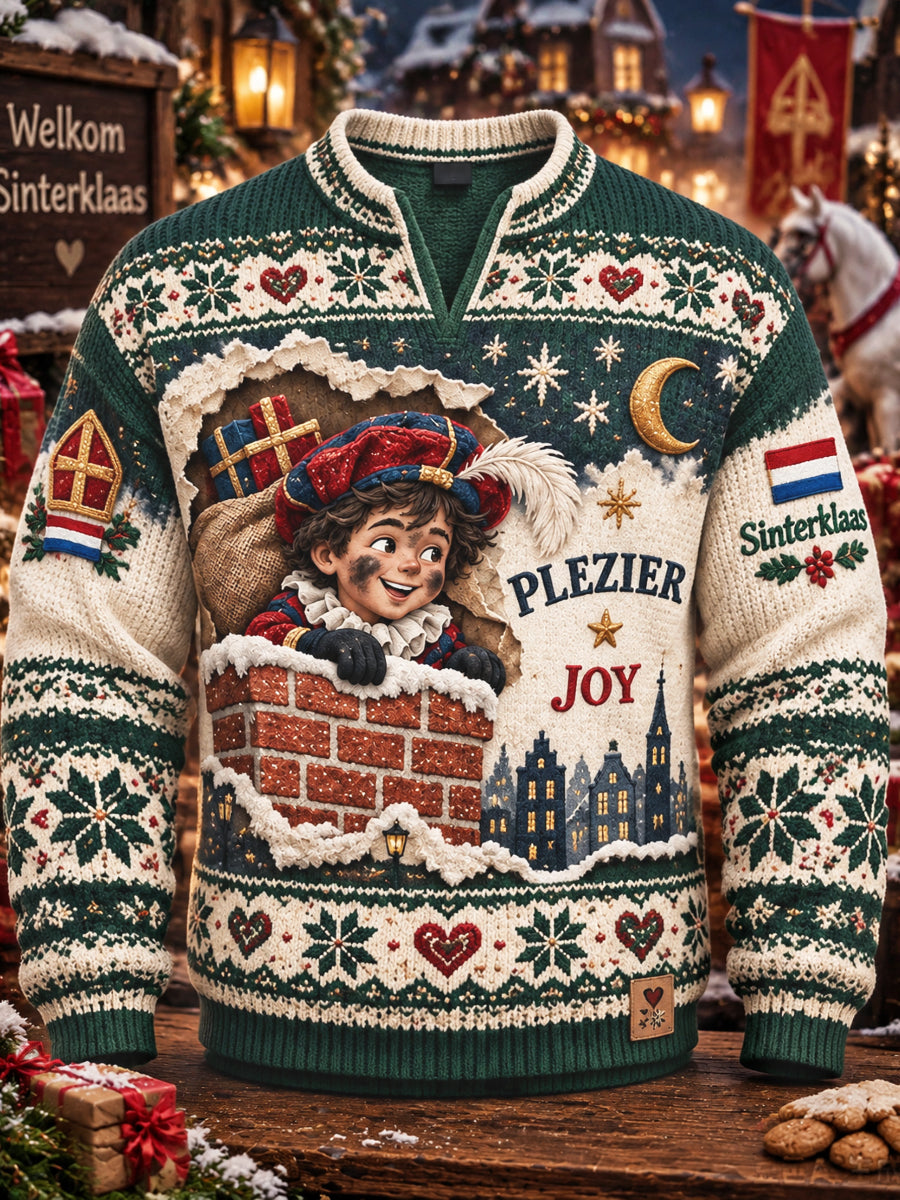 Hollandse sinterklaasdag zwart Peter print casual V-hals sweatshirt