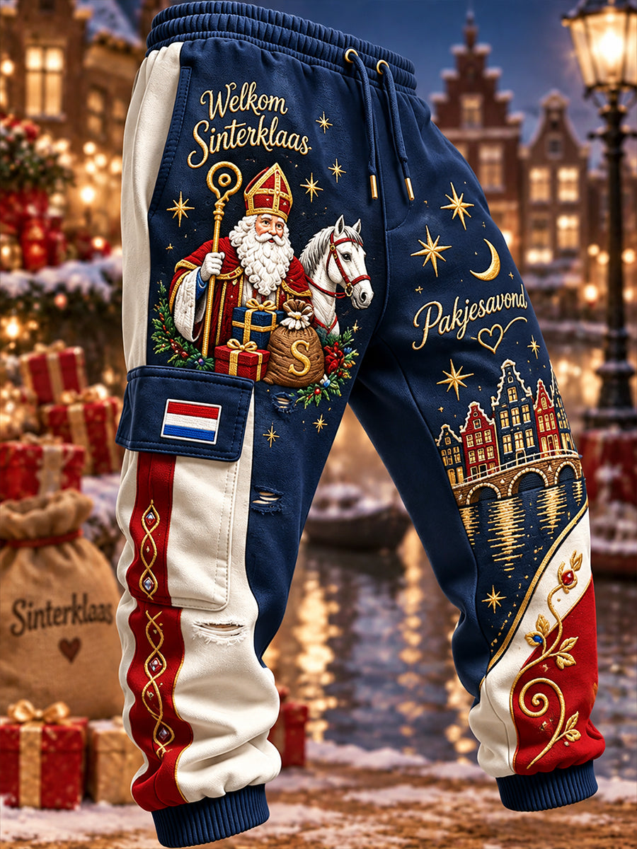 Heren St. Nicholas Festival lange vrachtbroek met grafische print
