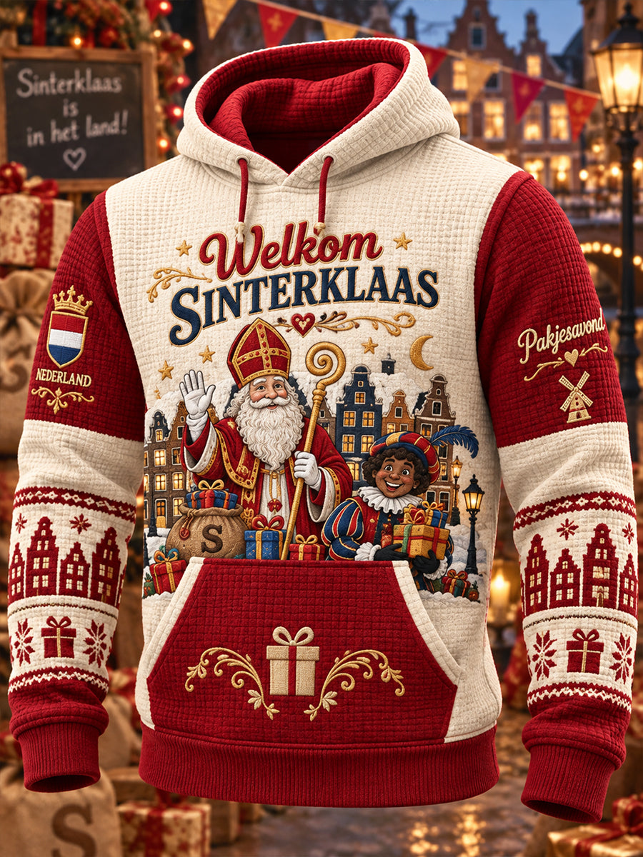 Heren St. Nicholas Day Grafische Print Waffle-Knit Hoodie