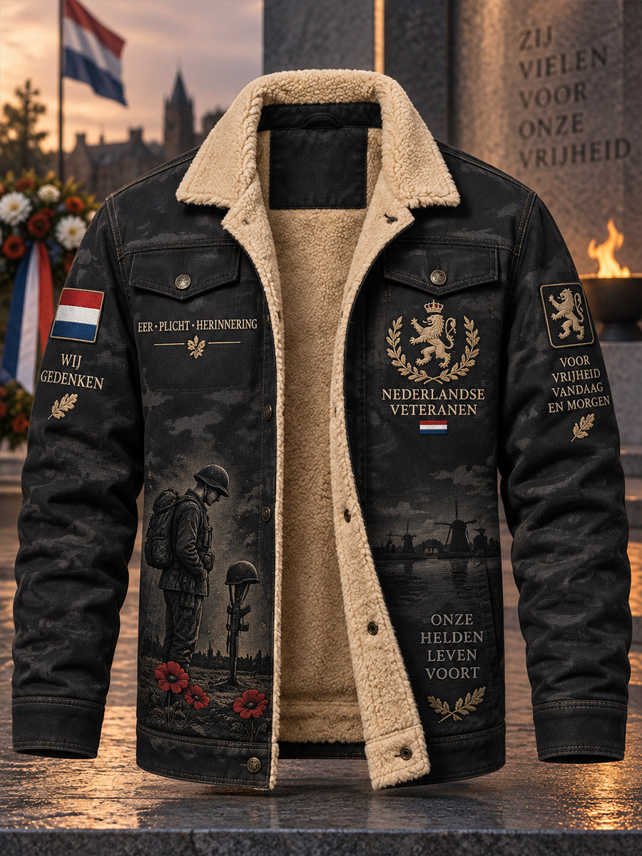 Herenjas met fleecevoering en grafische print ter herdenking van veteranen