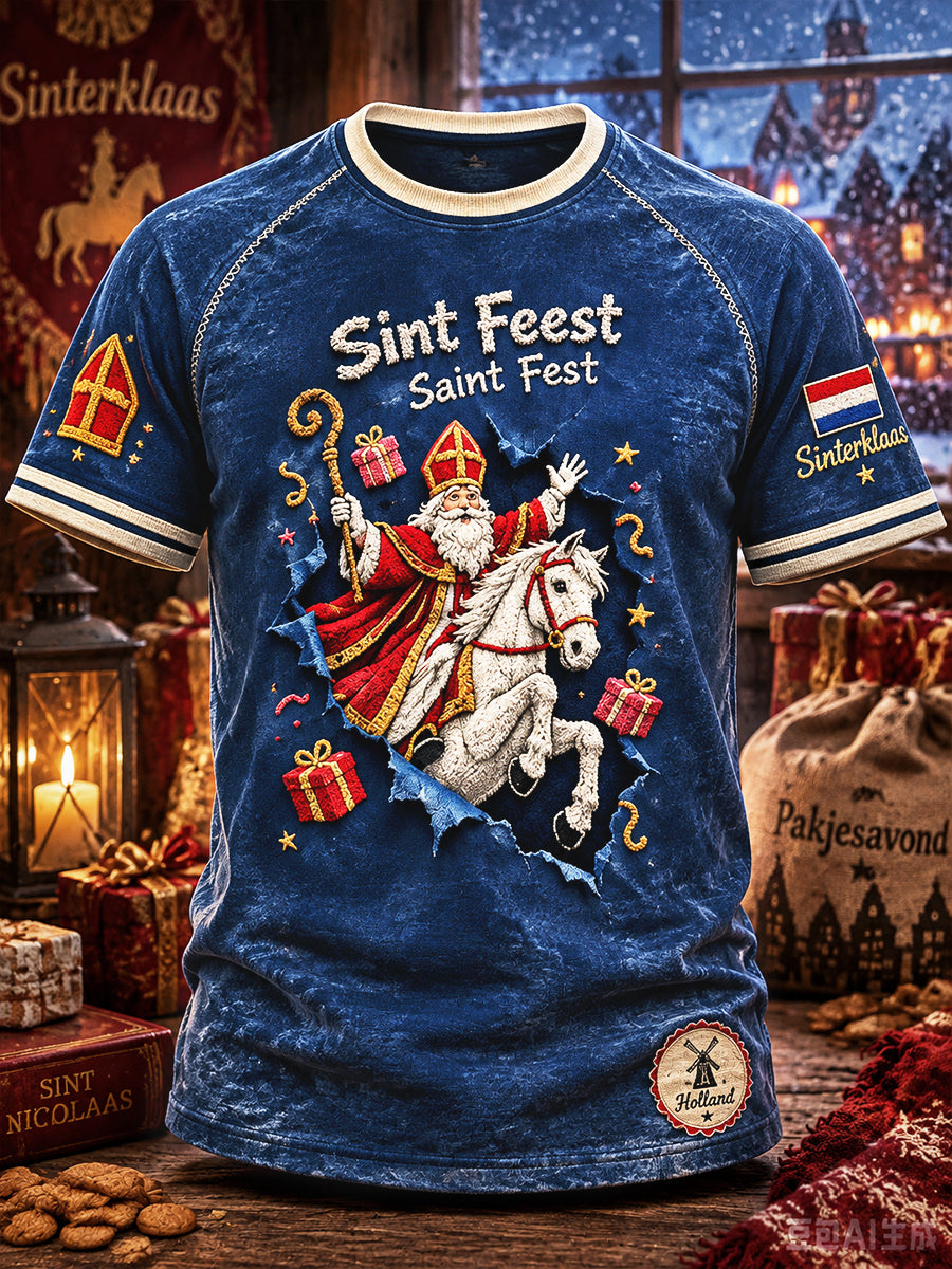 Nederlandse Sinterklaasdag voor heren met 3D-print casual T-shirt