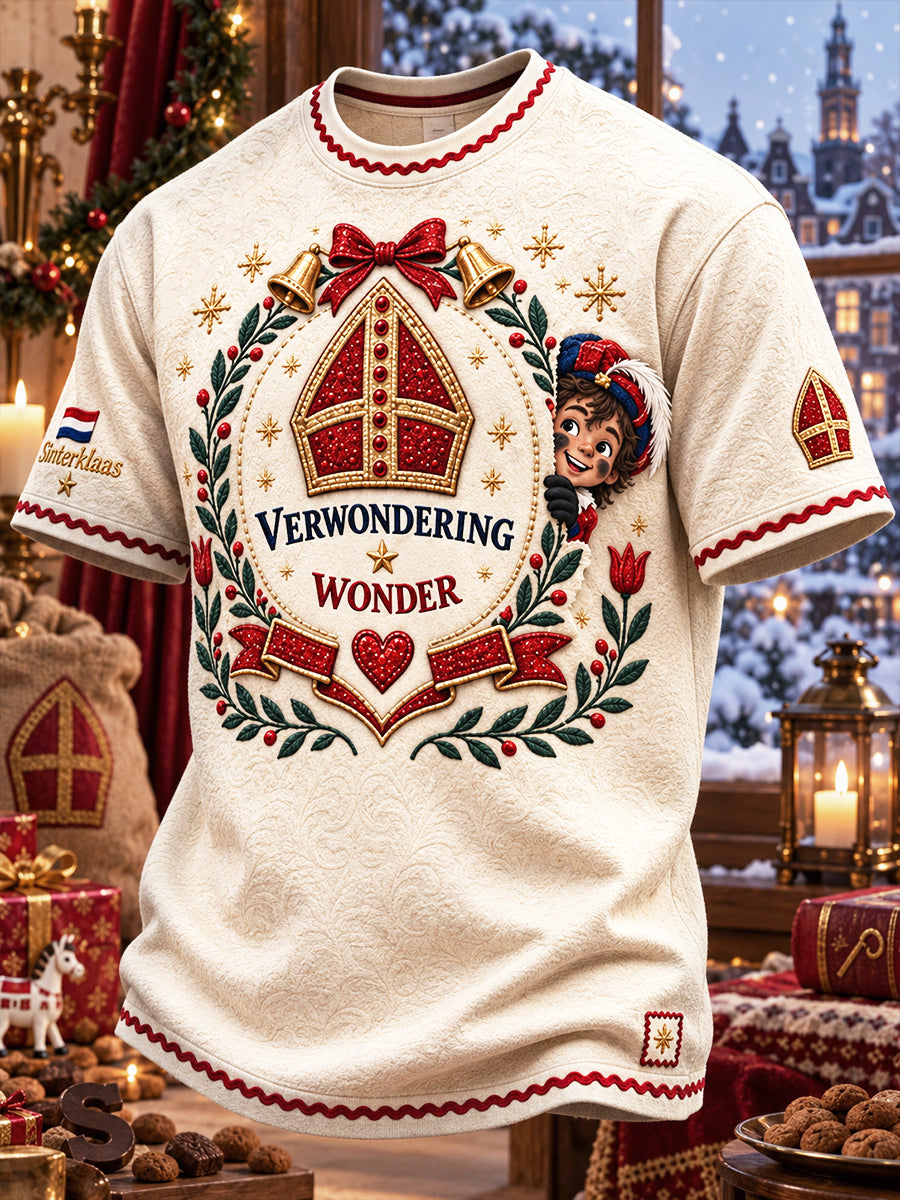 Off-White Nederlandse Sint-Nicolaasdagprint casual T-shirt voor heren