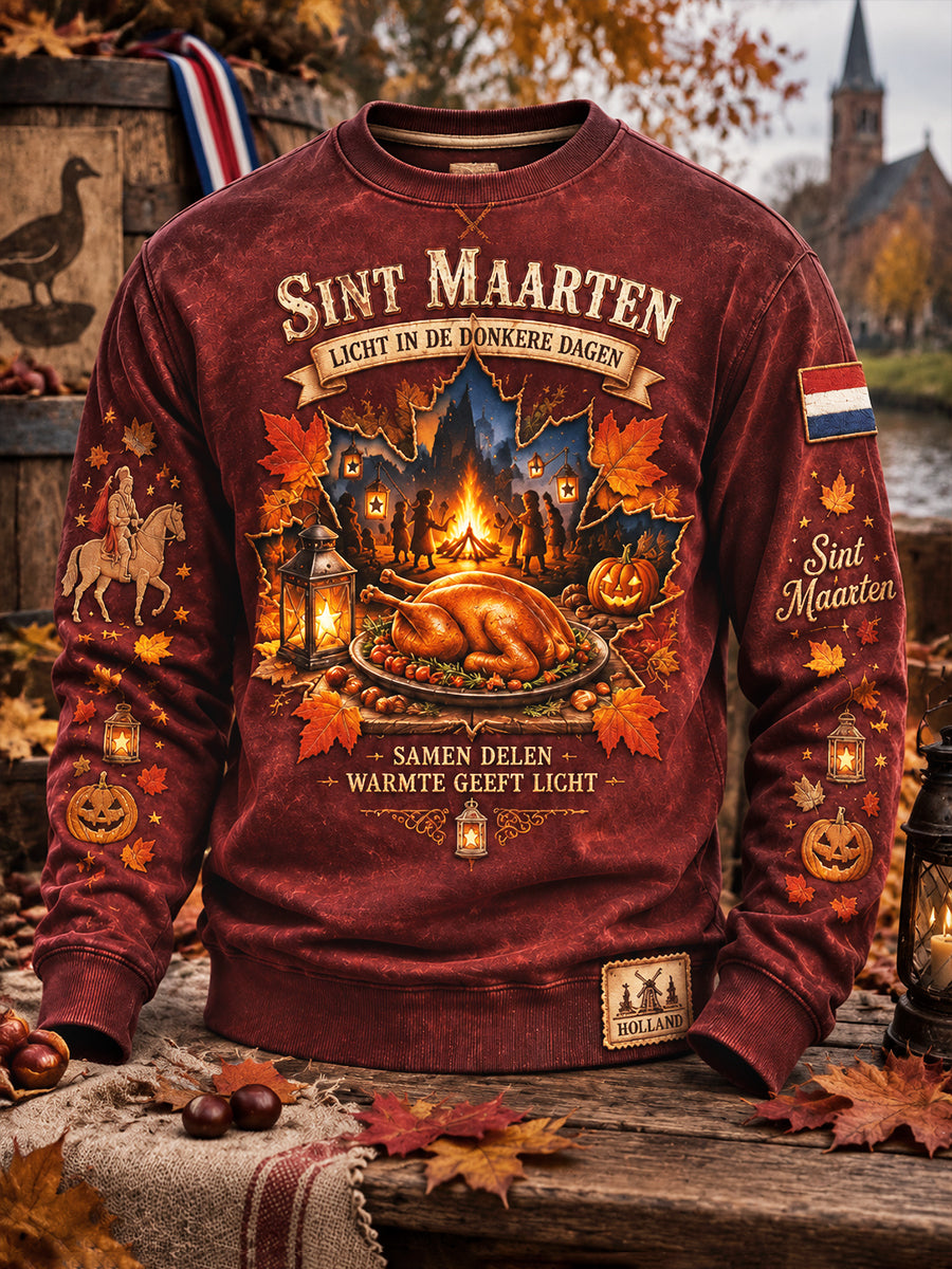 Heren Rood Nederlands St. Martin's Day Knight-Print Casual Sweatshirt