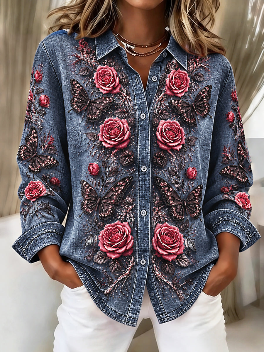 Vintage damesoverhemd met bloemenprint