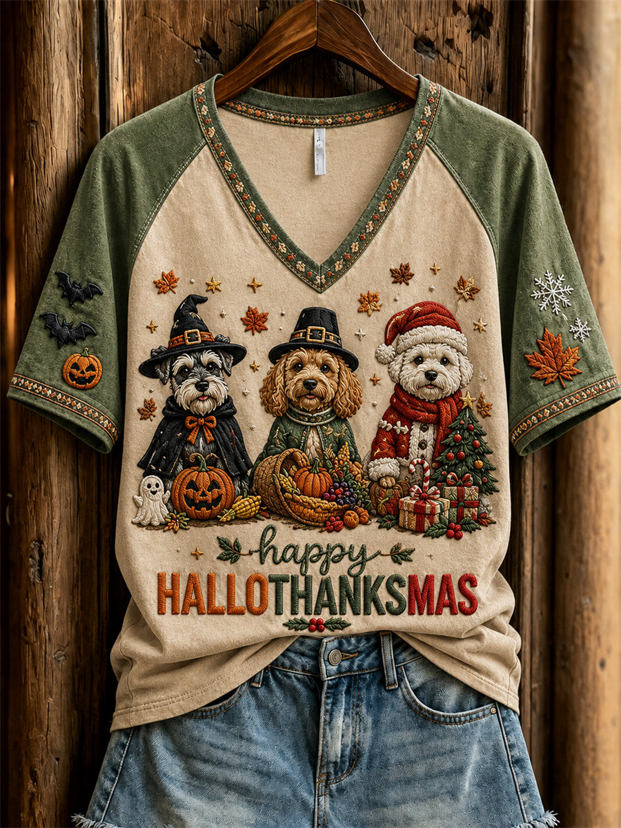 Damessweatshirt met print van honden voor de vrolijke Thanksgiving- en kerstperiode