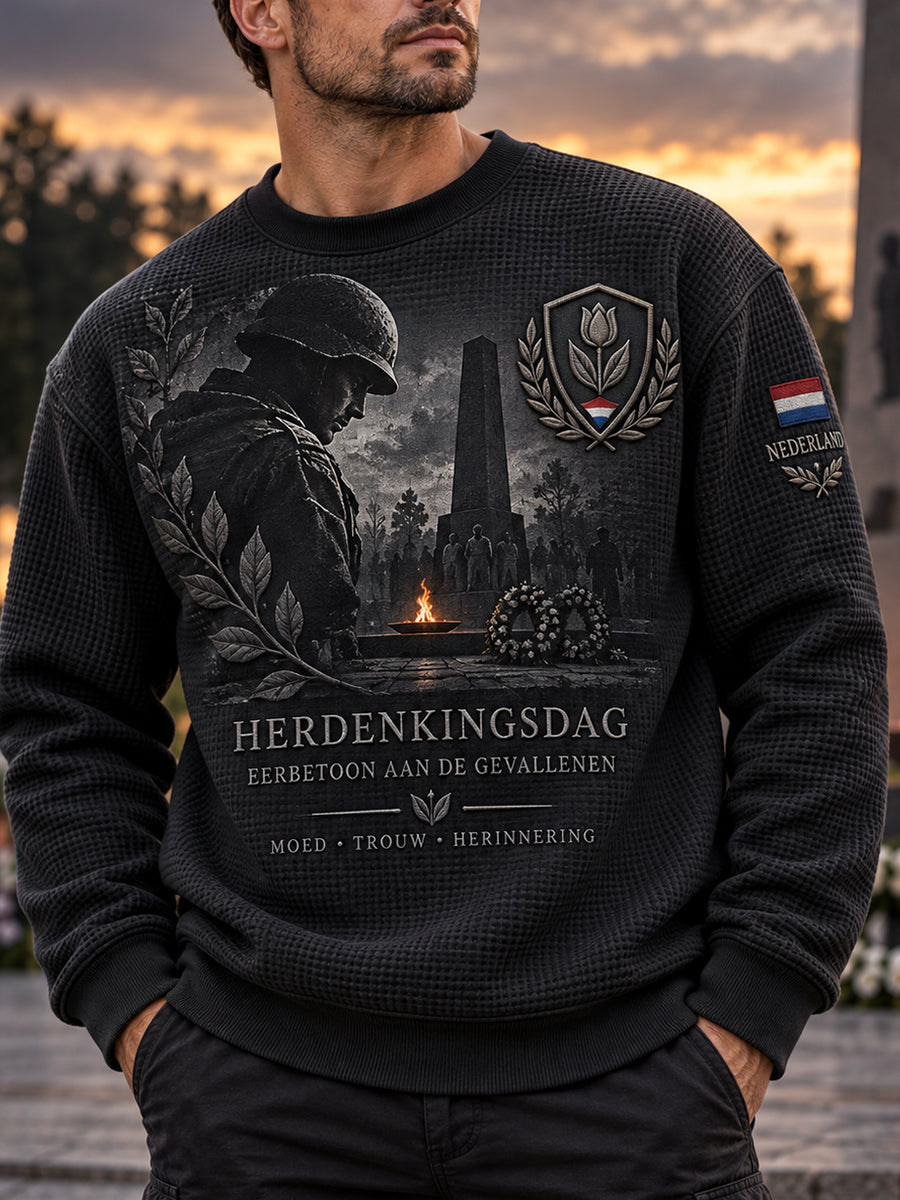 Herenherdenkingsdag wafel-gebreide top met lange mouwen