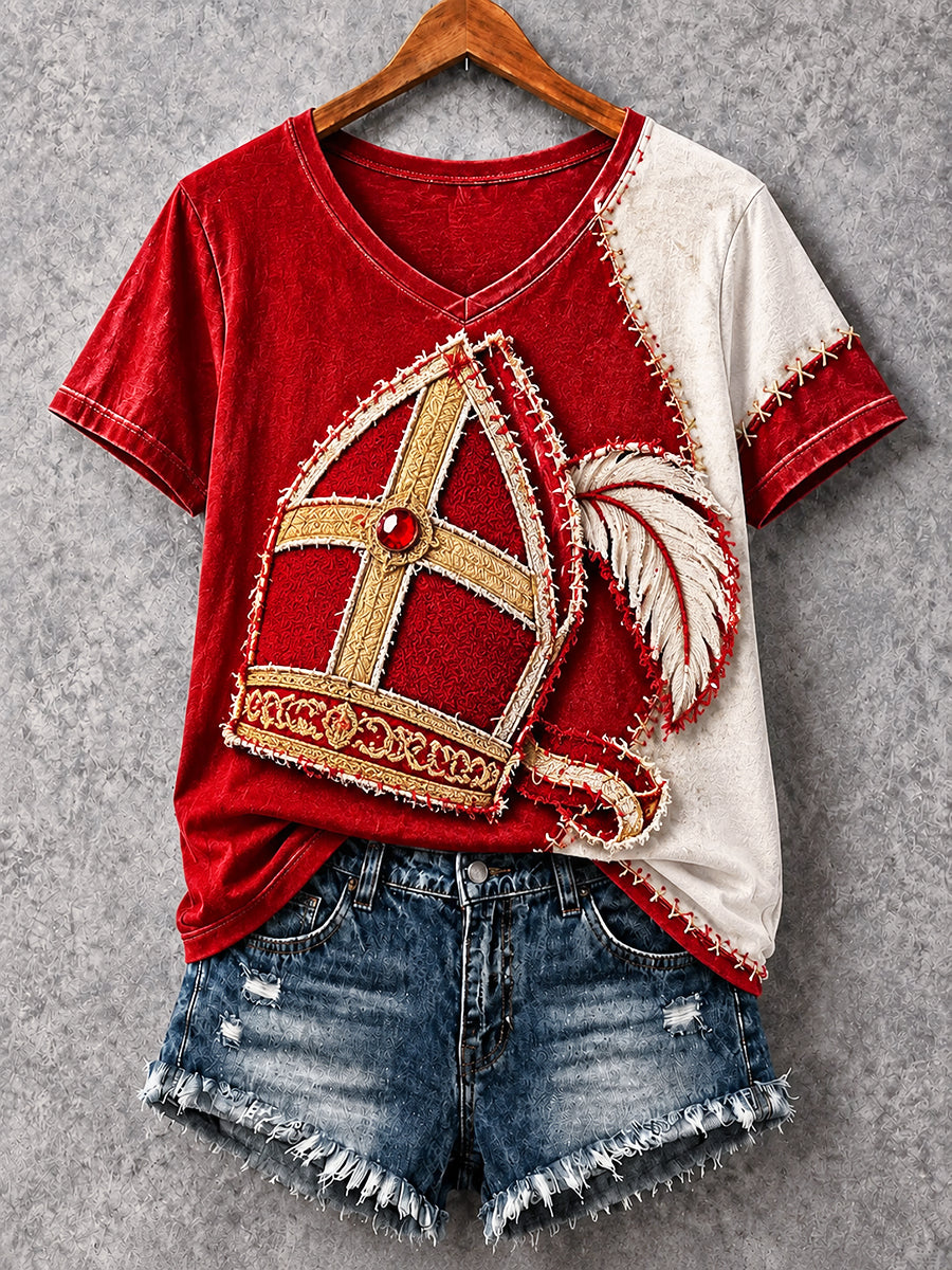 Nederlandse St Nicholas Day 3D-panel bedrukt casual V-hals T-shirt