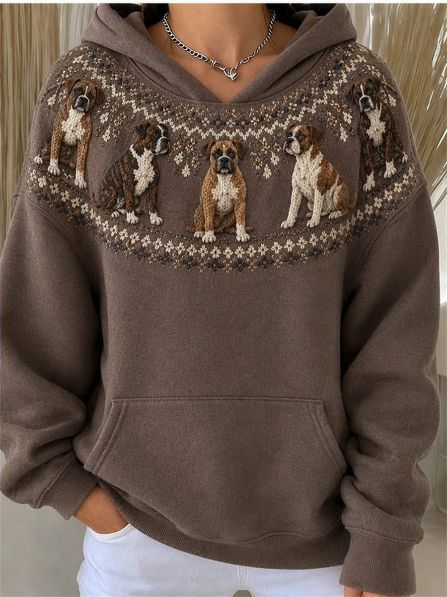 Vrouwen Vintage Boxer Honden Yoke Isle Print Gezellige Hoodie