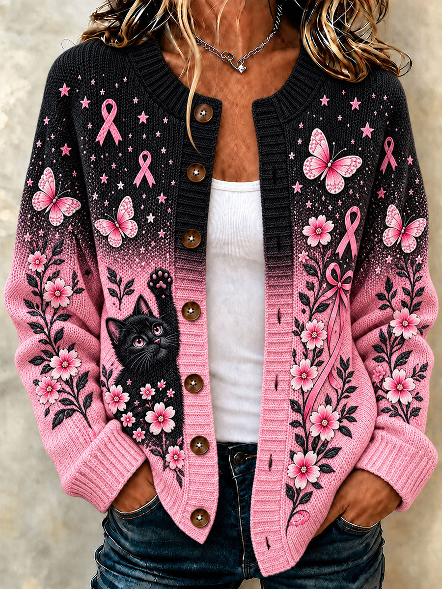 Dames borstkanker bewustzijn kat print casual vest