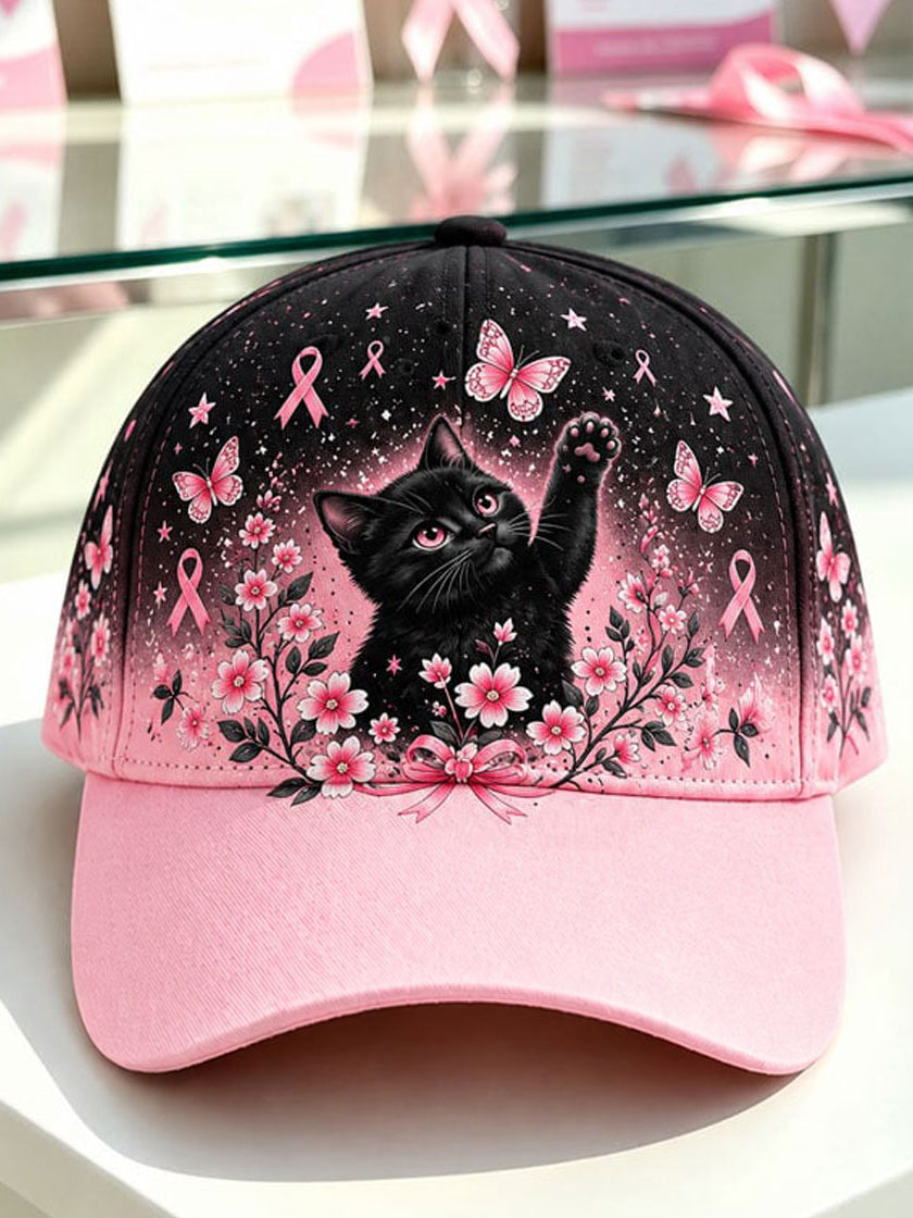Borstkanker Bewustzijn Kat Print Casual Unisex Hoed