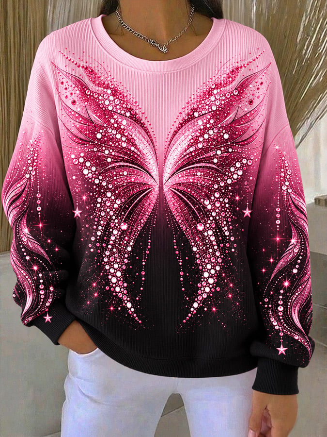 Geribbelde ronde-hals sweatshirt voor vrouwen tegen borstkanker