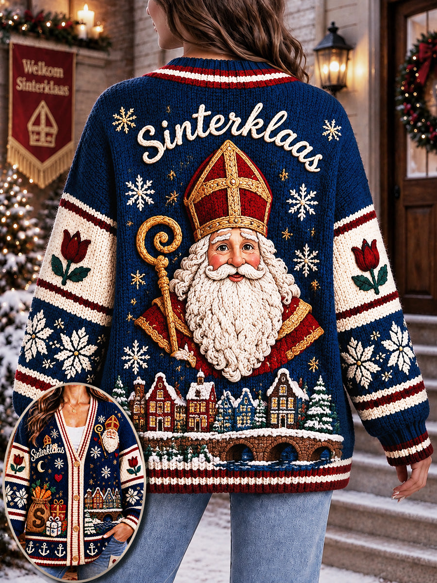 Dames Nederlandse Sinterklaasdag print casual V-hals Cardigan