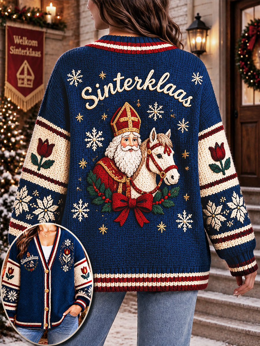 Donkerblauw Nederlandse Sint-Nicolaasdag leuk casual V-hals vest voor dames