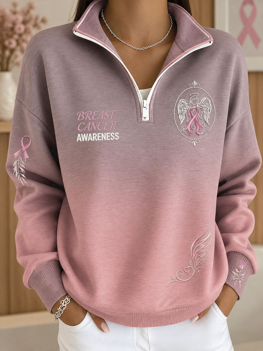 Roze sweatshirt met bloemenprint ter bewustwording van borstkanker bij vrouwen