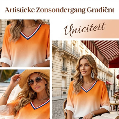 Dames King's Day-top met verloopprint en V-hals, casual styl