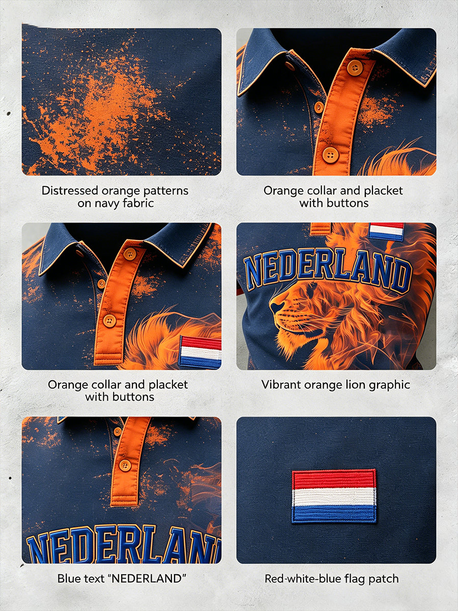 Herenpolo met korte mouwen en print met Koningsdag-thema