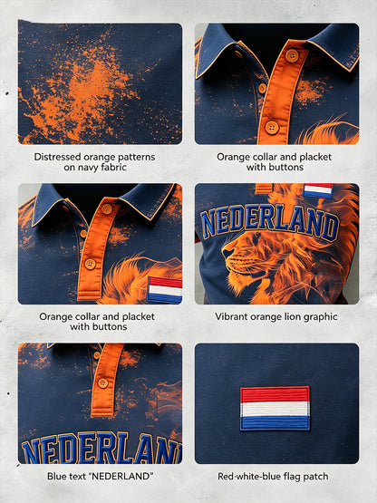 Herenpolo met korte mouwen en print met Koningsdag-thema
