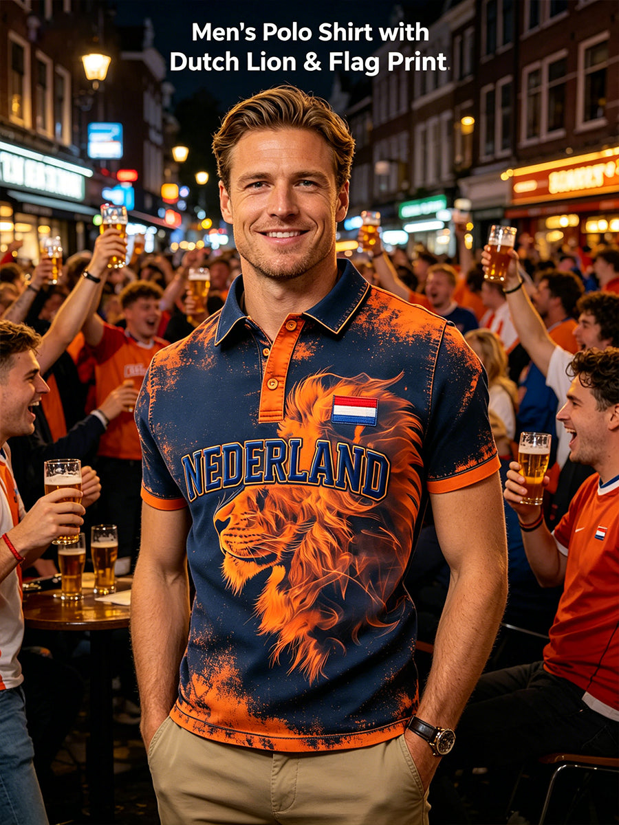 Herenpolo met korte mouwen en print met Koningsdag-thema