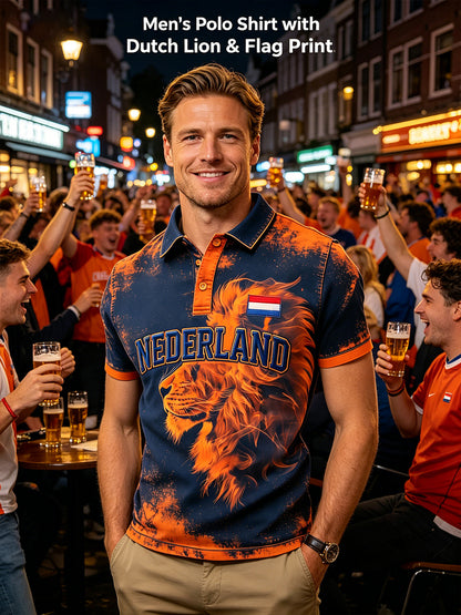 Herenpolo met korte mouwen en print met Koningsdag-thema