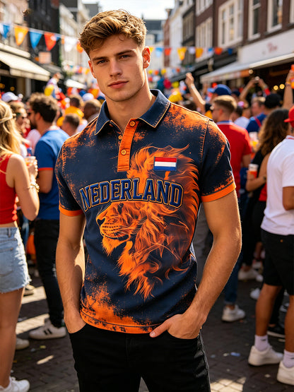 Herenpolo met korte mouwen en print met Koningsdag-thema