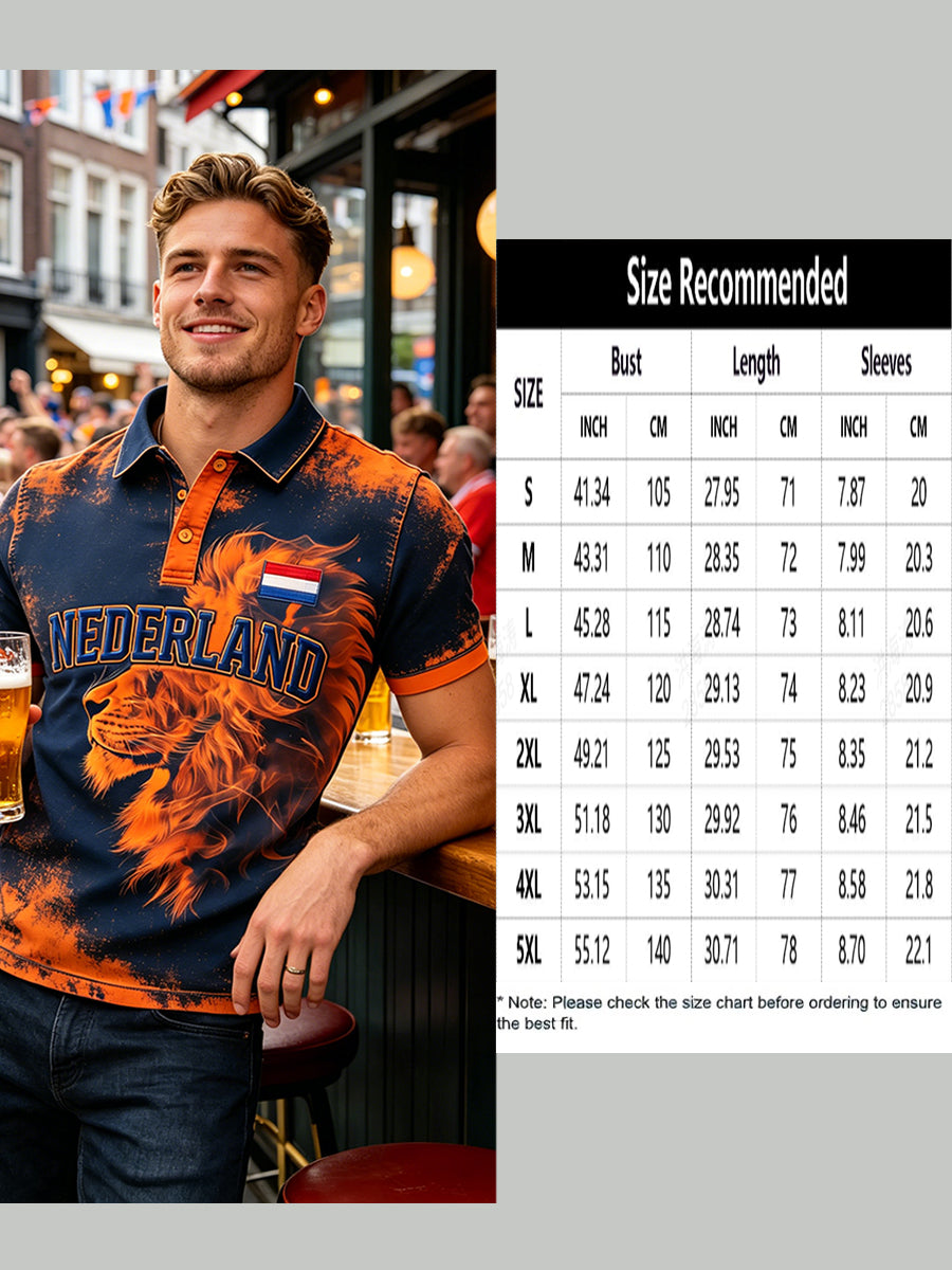 Herenpolo met korte mouwen en print met Koningsdag-thema