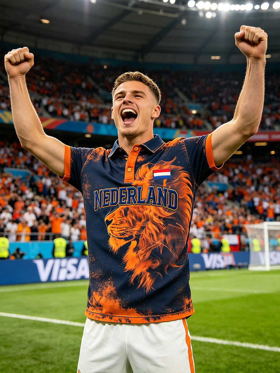 Herenpolo met korte mouwen en print met Koningsdag-thema