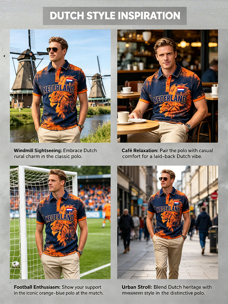 Herenpolo met korte mouwen en print met Koningsdag-thema
