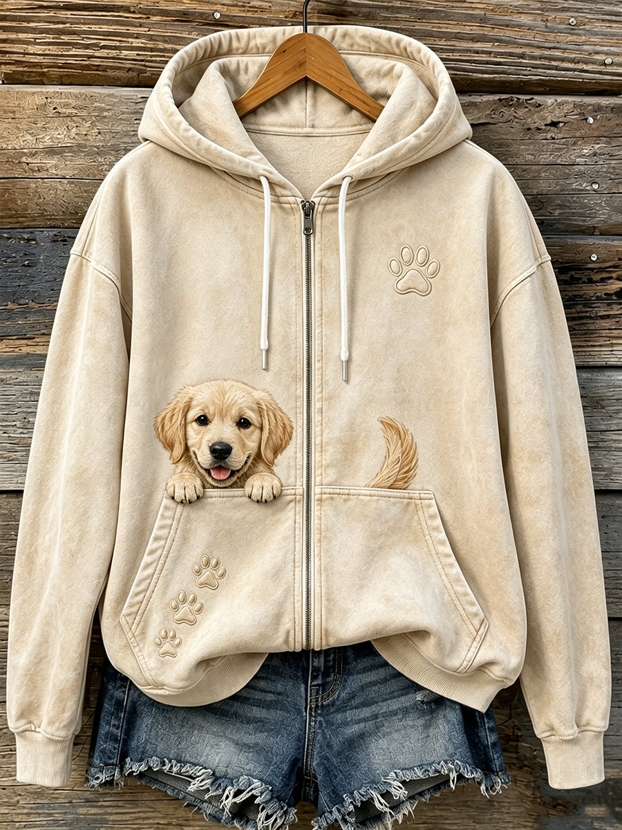 Schattige griezelige gouden retriever & Paws voor dames print knusse hoodie met rits
