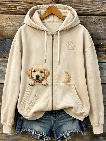 Schattige griezelige gouden retriever & Paws voor dames print knusse hoodie met rits