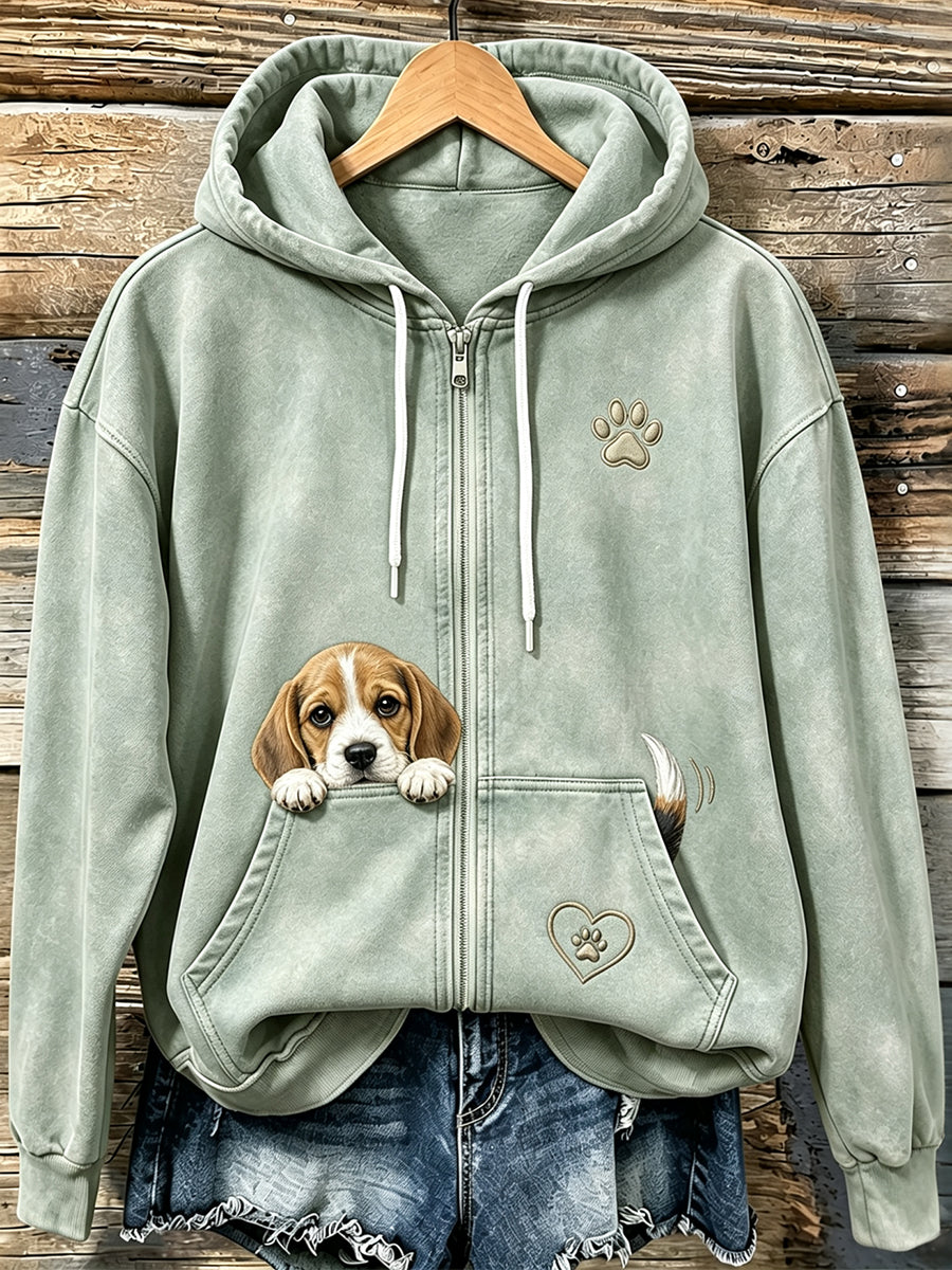 Schattige griezelige Beagle & Poow-print voor dames met ritssluiting