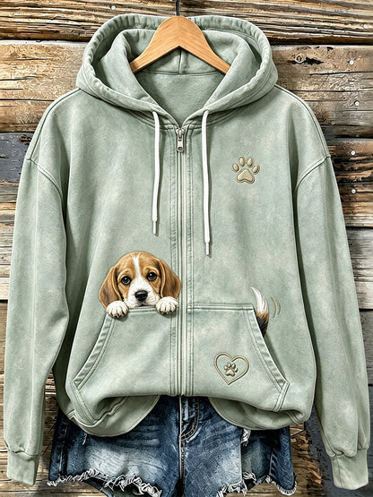 Schattige griezelige Beagle & Poow-print voor dames met ritssluiting
