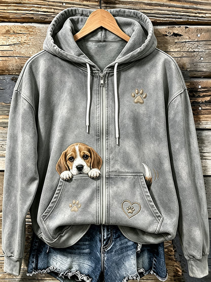 Schattige griezelige Beagle & Poow-print voor dames met ritssluiting