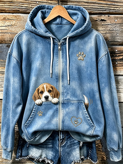 Schattige griezelige Beagle & Poow-print voor dames met ritssluiting