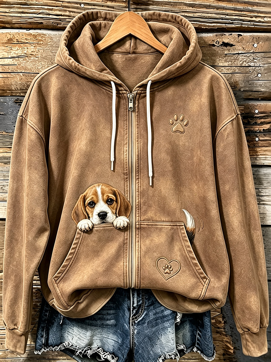 Schattige griezelige Beagle & Poow-print voor dames met ritssluiting