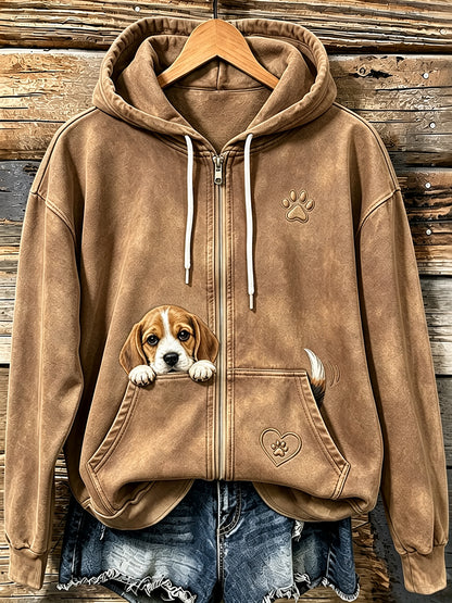 Schattige griezelige Beagle & Poow-print voor dames met ritssluiting