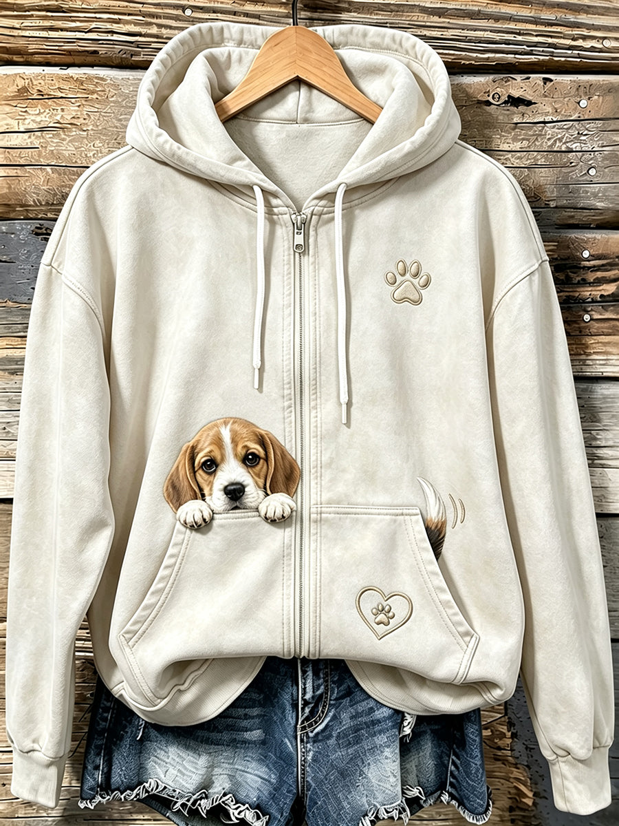 Schattige griezelige Beagle & Poow-print voor dames met ritssluiting