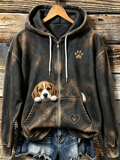 Schattige griezelige Beagle & Poow-print voor dames met ritssluiting