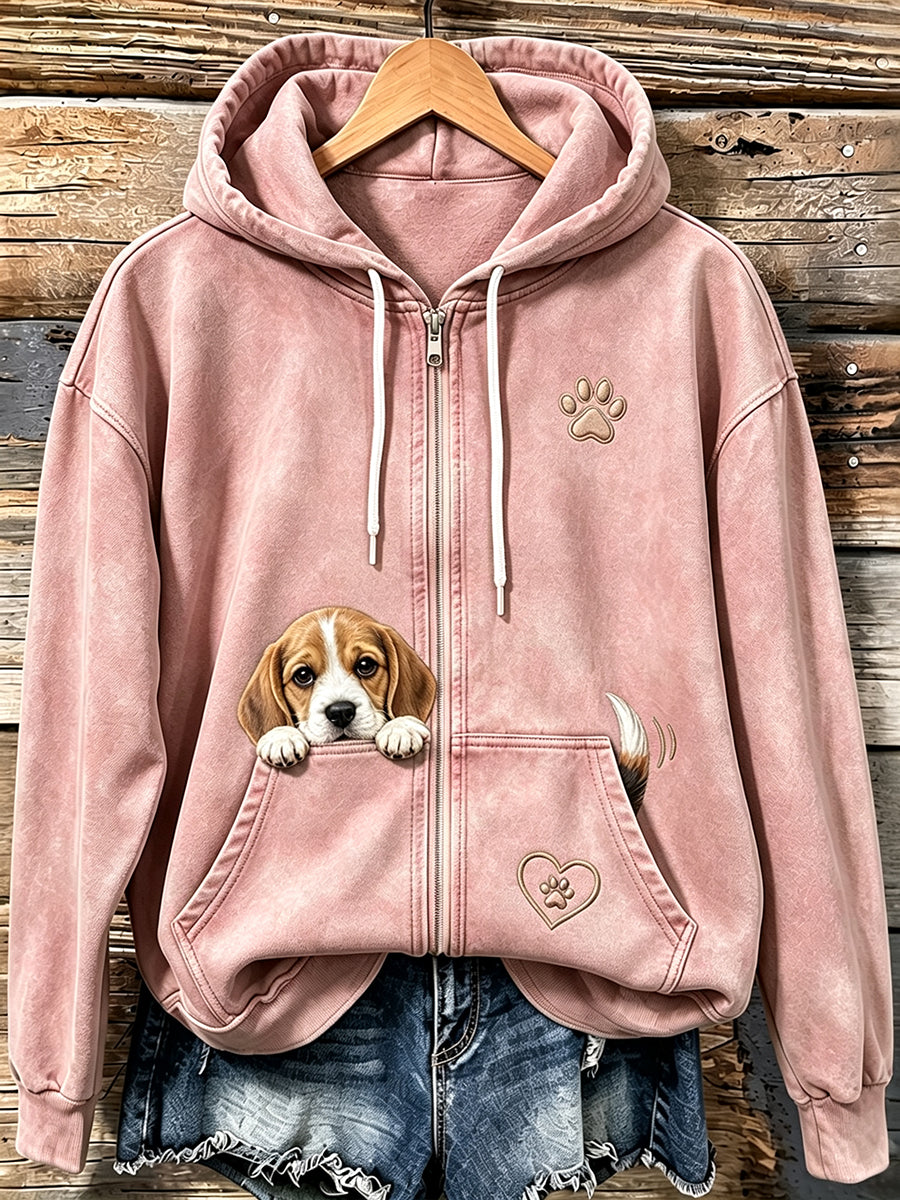 Schattige griezelige Beagle & Poow-print voor dames met ritssluiting