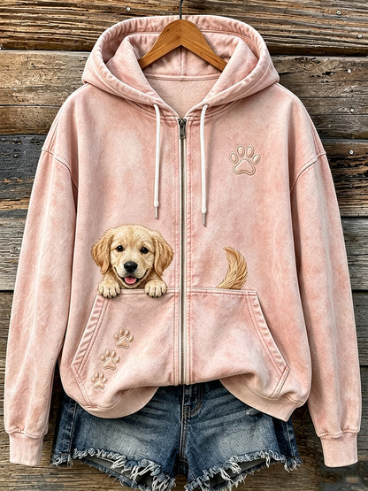 Schattige griezelige gouden retriever & Paws voor dames print knusse hoodie met rits