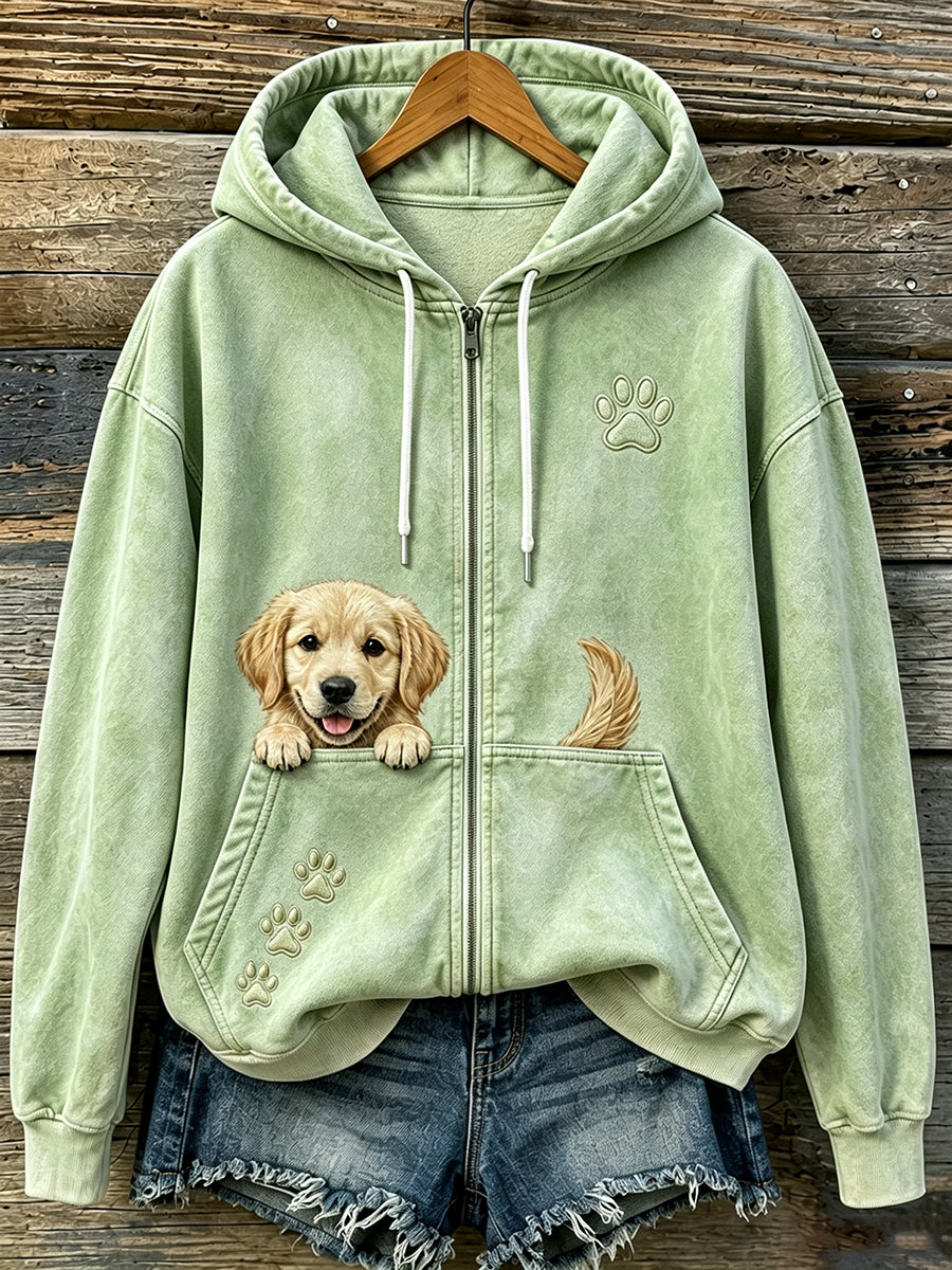 Schattige griezelige gouden retriever & Paws voor dames print knusse hoodie met rits