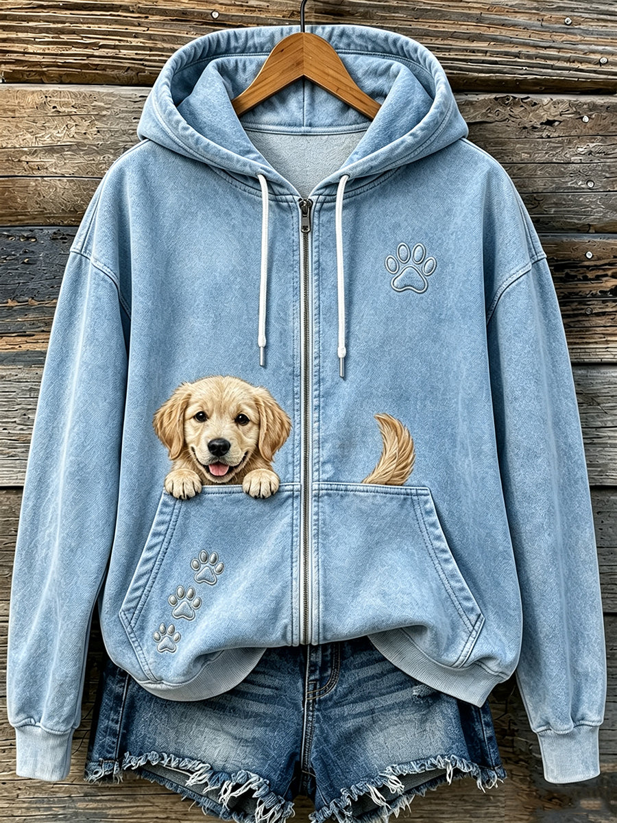 Schattige griezelige gouden retriever & Paws voor dames print knusse hoodie met rits
