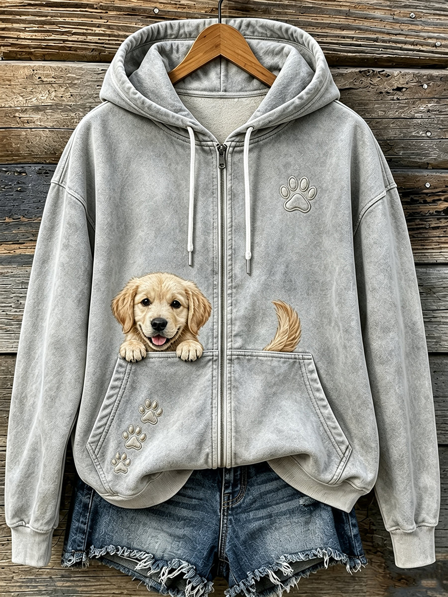 Schattige griezelige gouden retriever & Paws voor dames print knusse hoodie met rits
