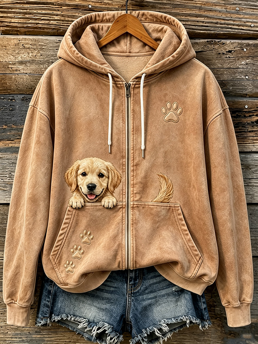 Schattige griezelige gouden retriever & Paws voor dames print knusse hoodie met rits