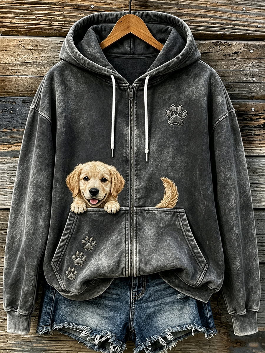 Schattige griezelige gouden retriever & Paws voor dames print knusse hoodie met rits