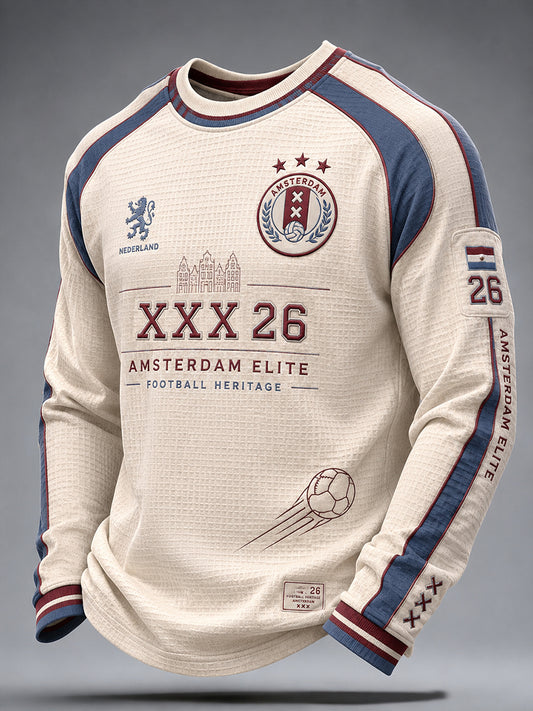 Voetbalclub-herentop met grafische print, raglanmouwen en wafelstructuur, lange mouwen