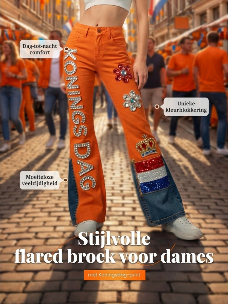 Dames Koninginnedag-print casual uitlopende broek