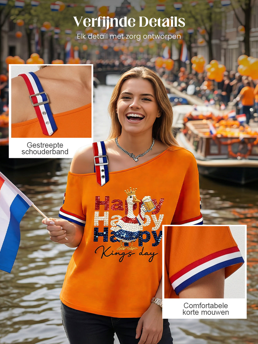 Dames Vintage Nederlandse Koningsdag Viering Casual T-shirt