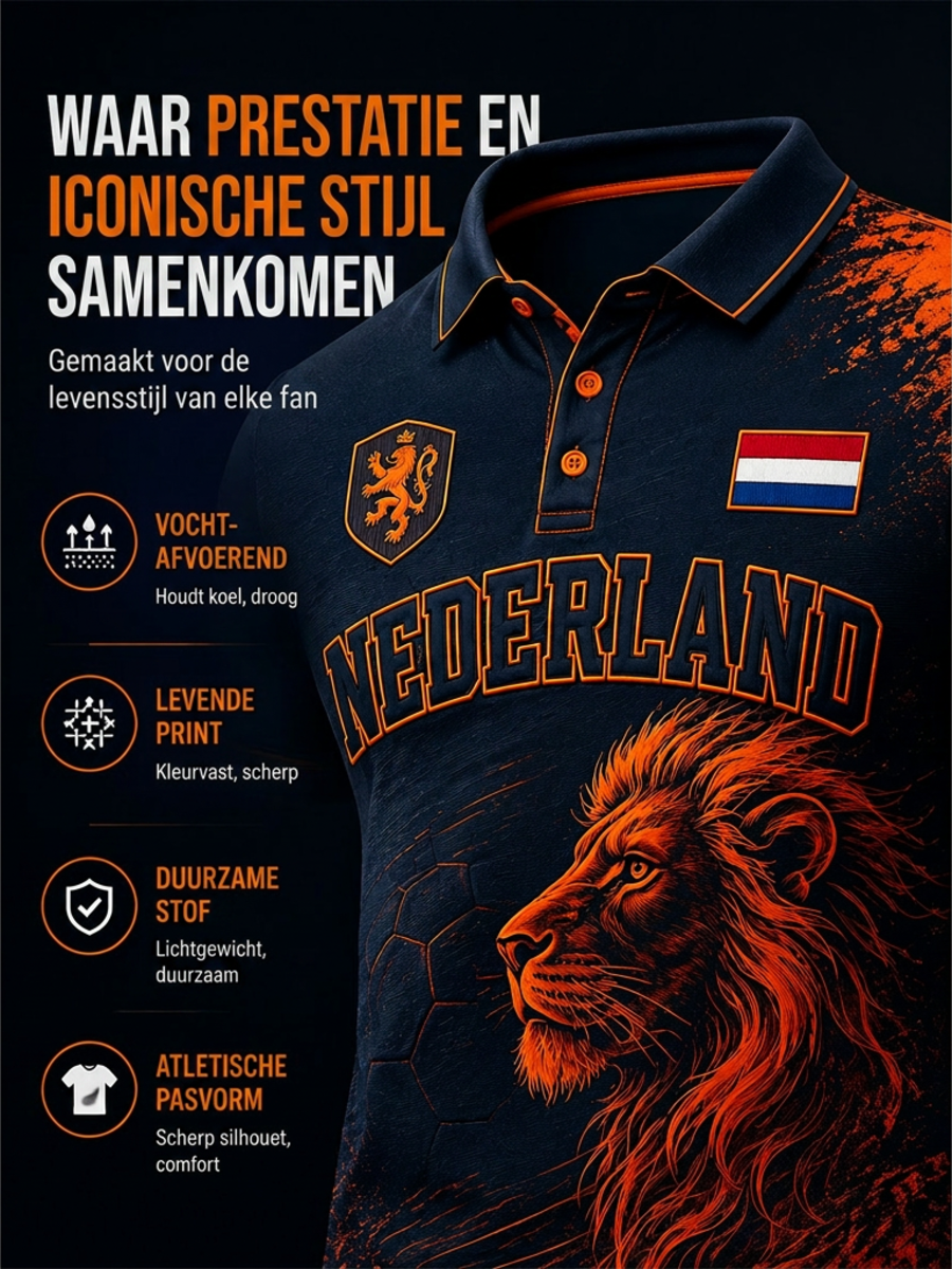 Herenpoloshirt met leeuwenvoetbalkunstprint en korte mouwen