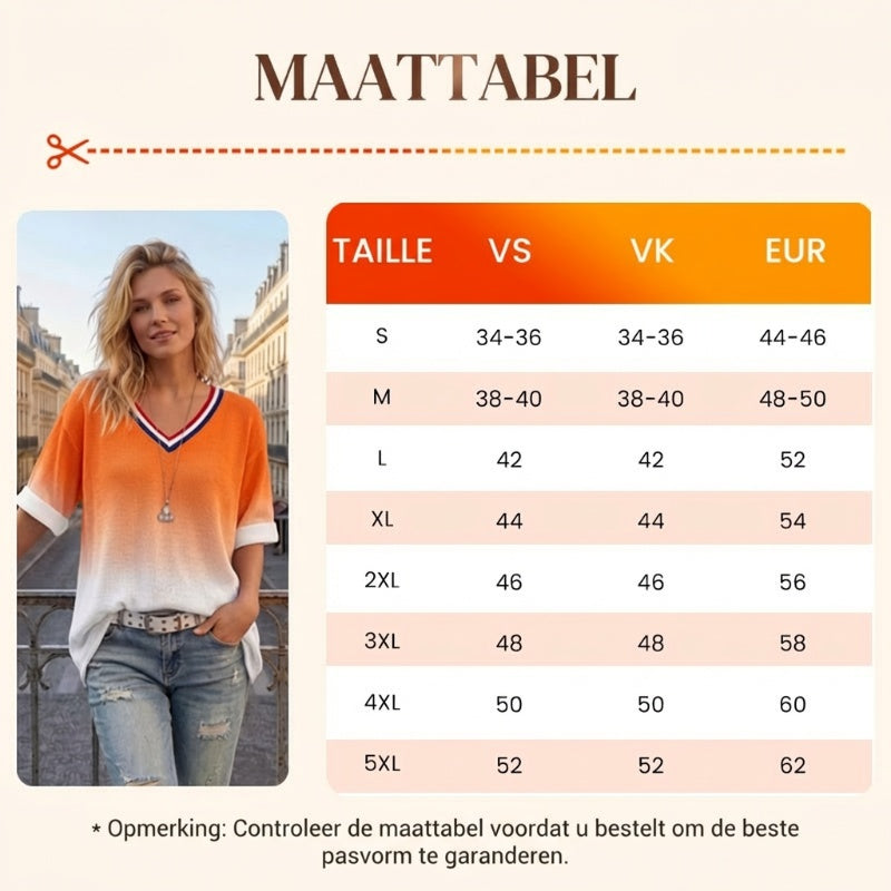 Dames King's Day-top met verloopprint en V-hals, casual styl